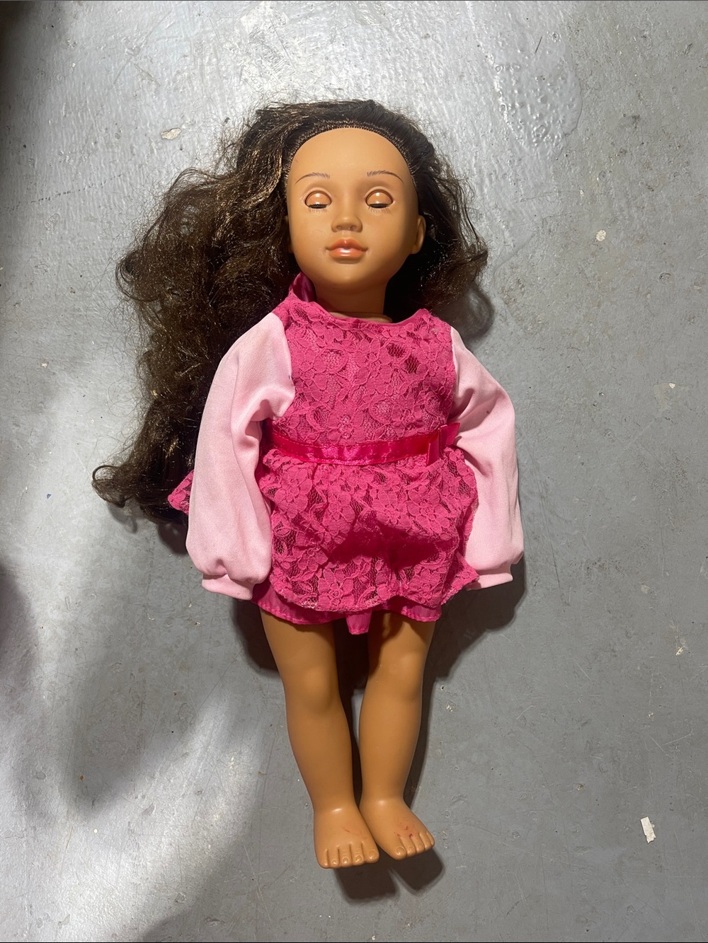 Children's Pink Lace Dress Doll with Brown Hair